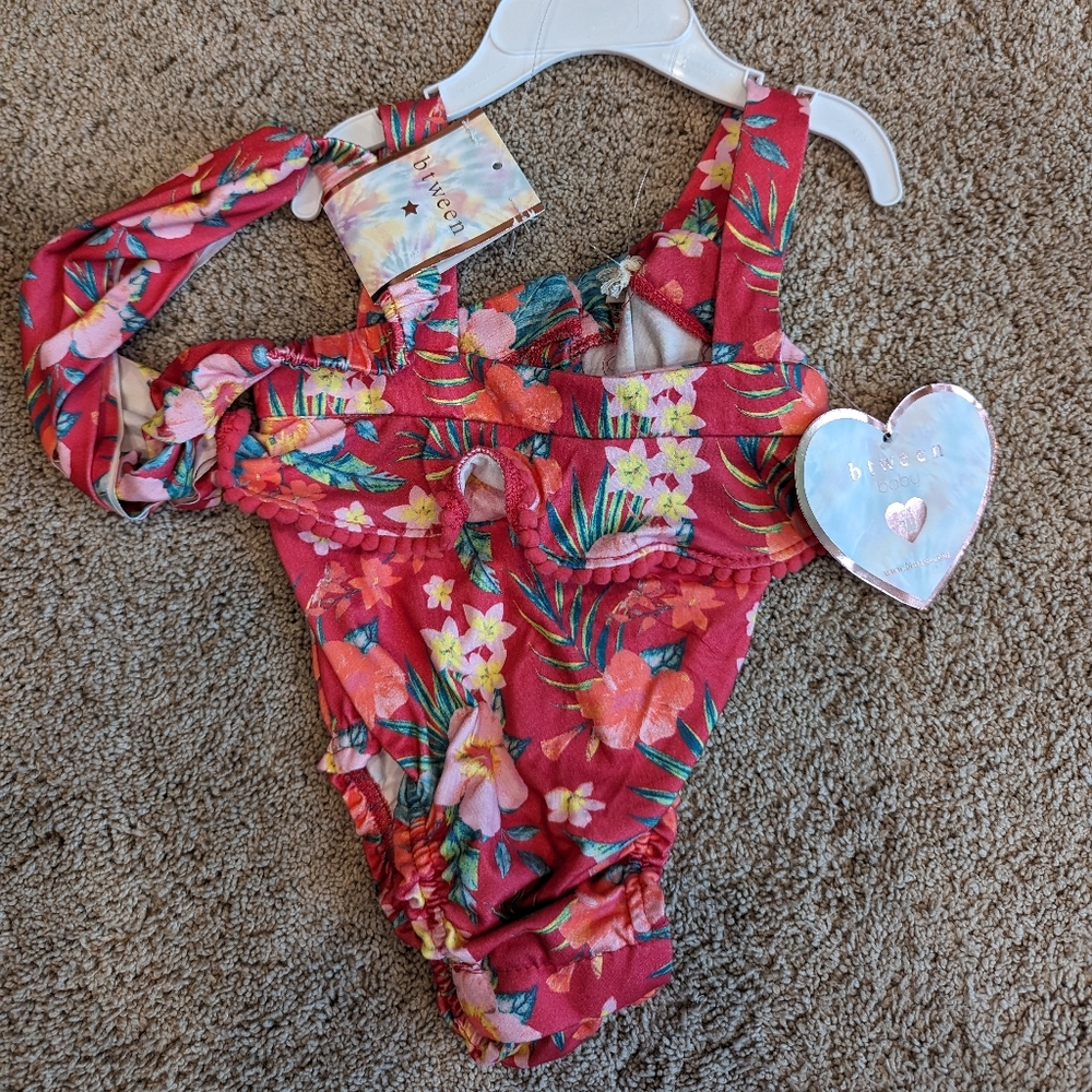 Btween Baby Girl Swimsuit with Matching Headband Size 3 months NWT